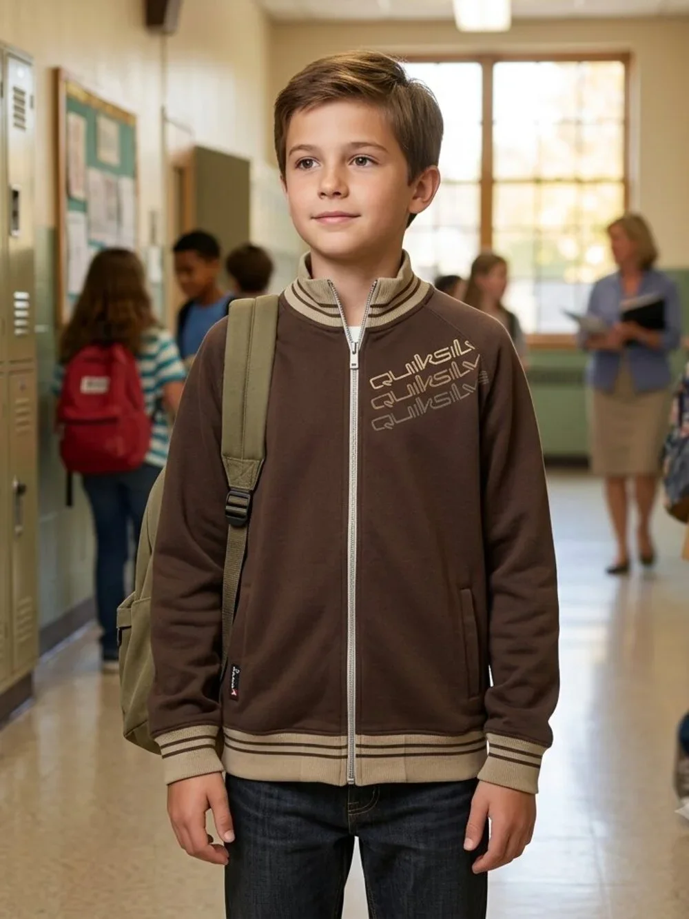 Quicksilver Boys Large Brown and Tan Zip-up Jacket
